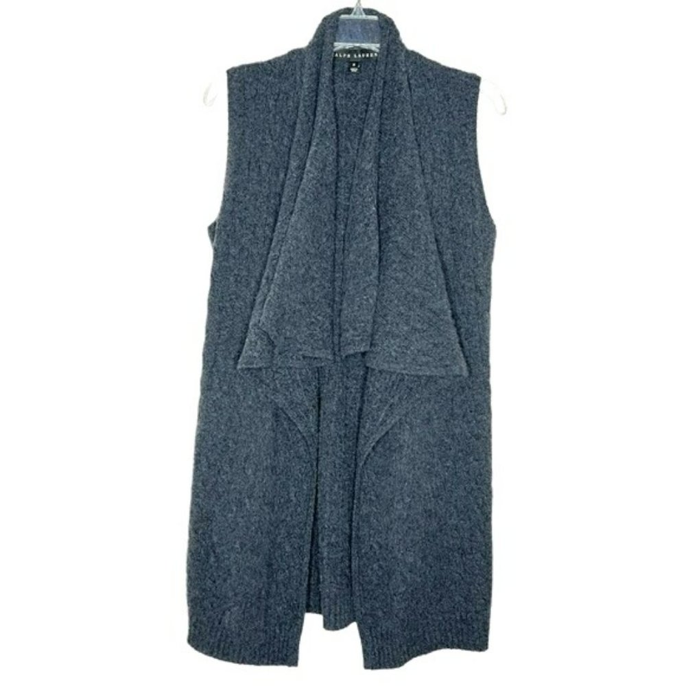 Ralph Lauren Black Label Gray 100% Cashmere Drape Vest Cardigan Size M Vintage